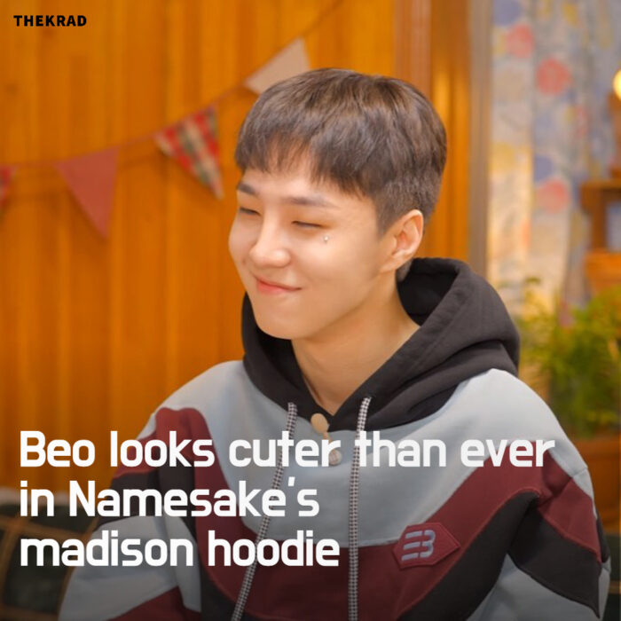 Beo looks cuter than ever in Namesake's madison hoodie