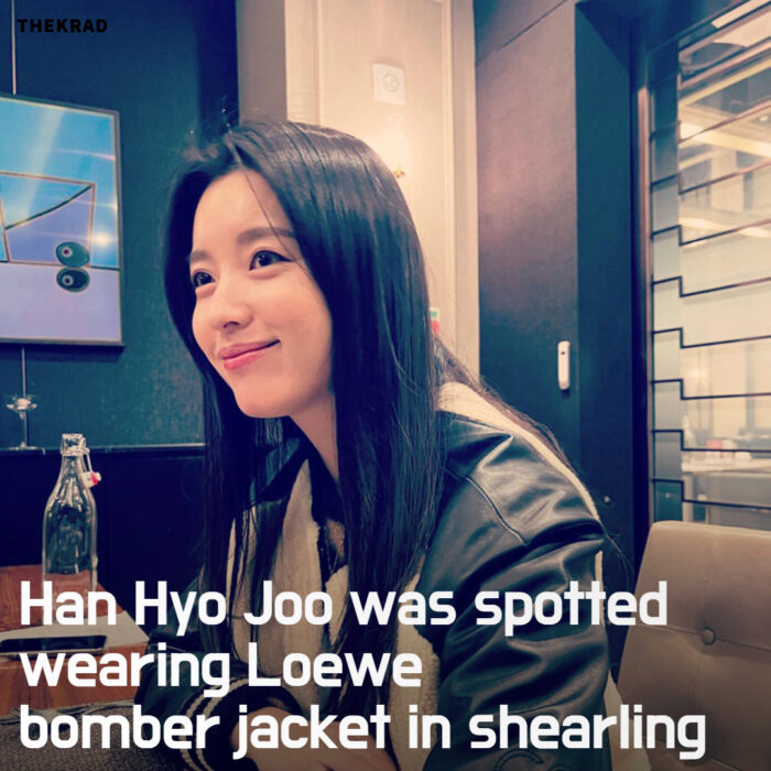 Han Hyo Joo was spotted wearing Loewe bomber jacket in shearling