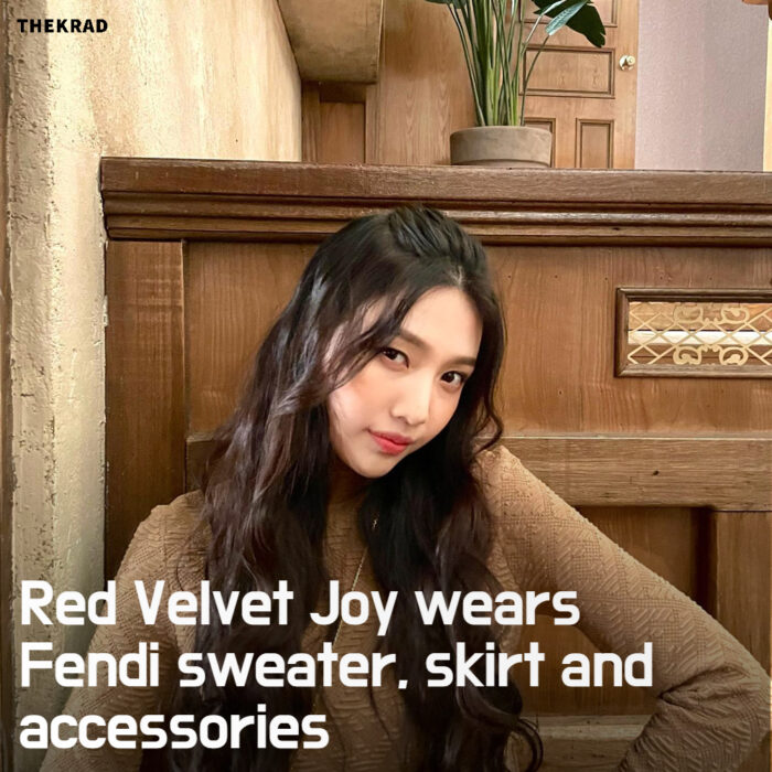 Red Velvet Joy wears Fendi sweater, skirt and accessories