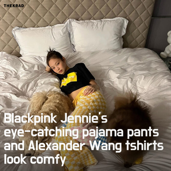 Blackpink Jennie's eye-catching pajama pants and Alexander Wang tshirts look comfy
