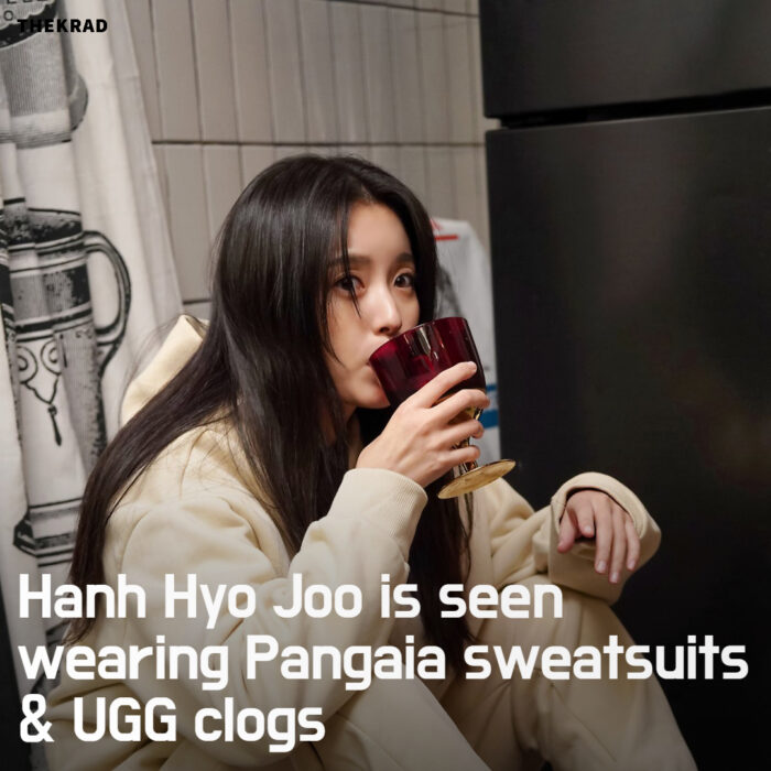 Hanh Hyo Joo is seen wearing Pangaia sweatsuits & UGG clogs