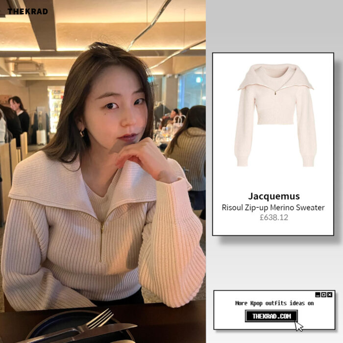 An So Hee was seen wearing Jacquemus zip up sweater on Instagram