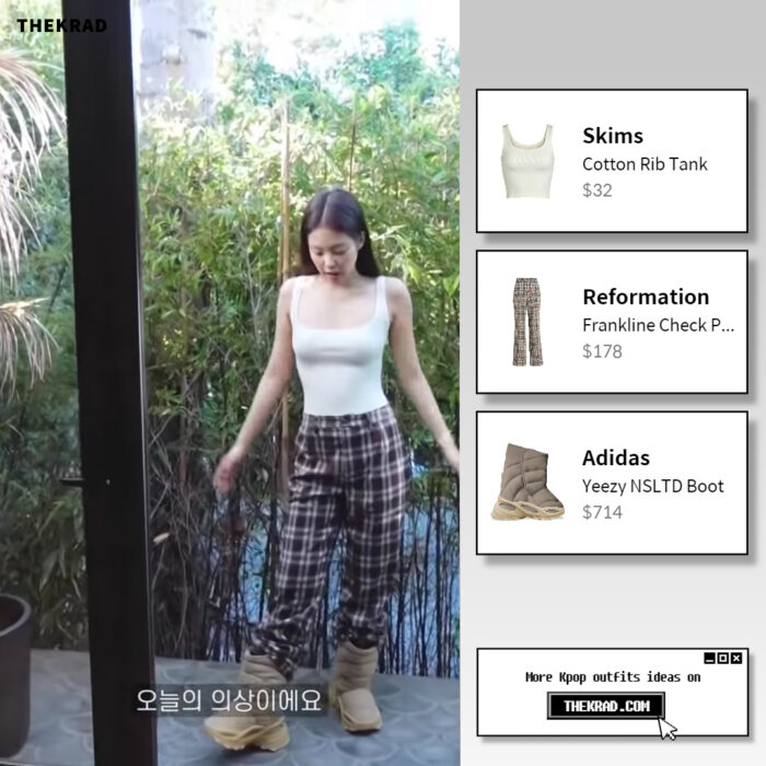 Blackpink Jennie outfit from 'LA vlog' video : Skims, Reformation & Yeezy