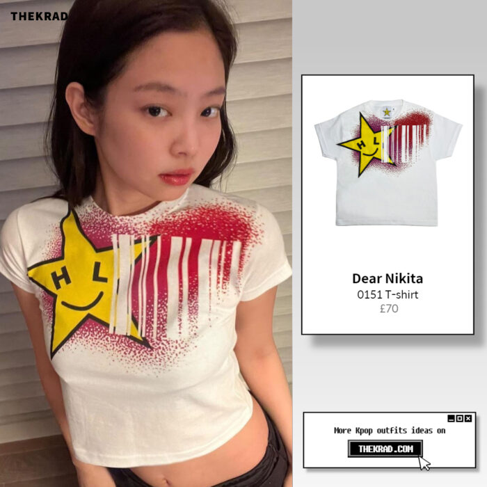 Blackpink Jennie was seen wearing Dear Nikita crop t-shirt on Instagram (2022 Feb 21)