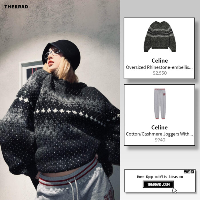 Blackpink Lisa was seen wearing Celine sweater and sweatpants on Instagram (2022 Feb 18)