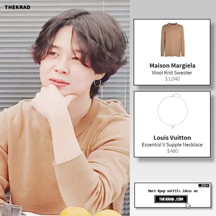 BTS Jimin was seen wearing Maison Margiela sweater and Louis Vuitton necklace on Vlive (2022 Feb 20)
