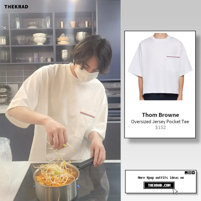 BTS Jin cooked with Chef Lee Yeon Bok wearing Thom Browne t-shirt