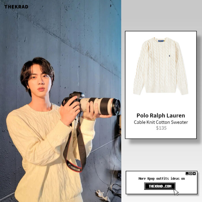 BTS Jin outfit from Feb 23, 2022 : Polo Ralph Lauren sweater