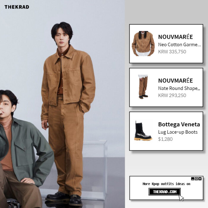 Jin was seen wearing NOUVMARÉE jacket and pants on Samsung Galaxy x BTS