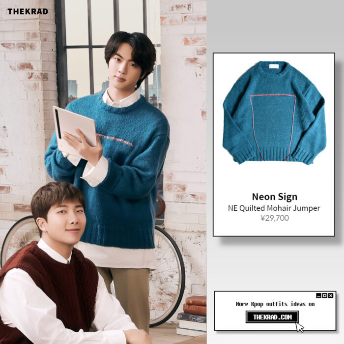 Jin was spotted wearing Neon Sign sweater from Samsung Galaxy x BTS pictorial