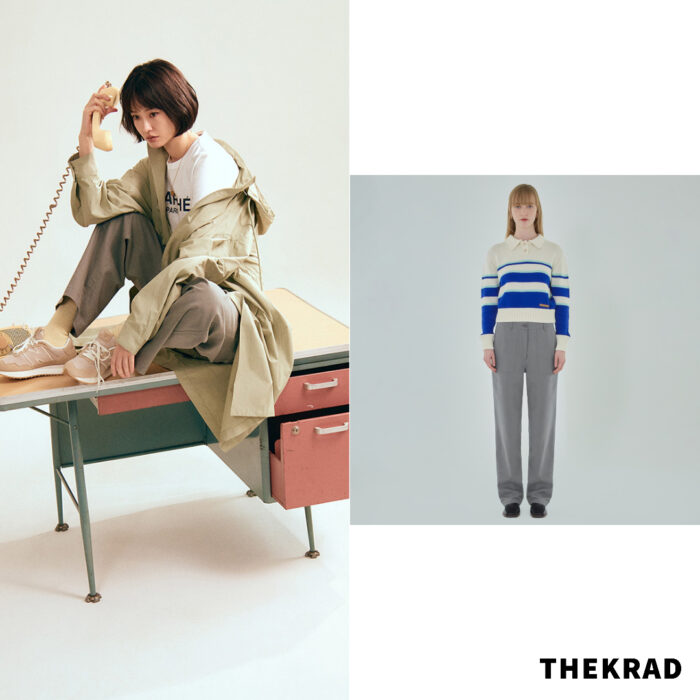 Jung Yu Mi x Marithe Francois Girbaud ad outfits (coat, pants and NB kicks)