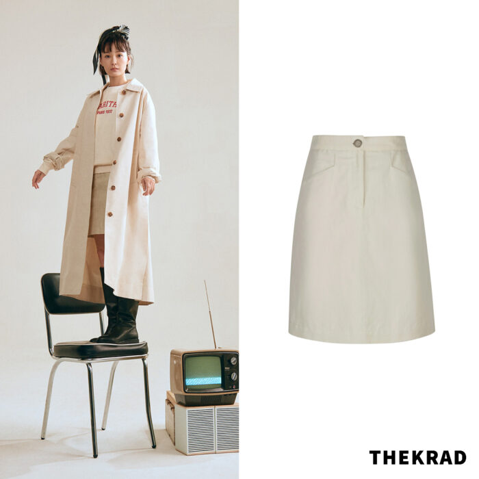 Jung Yu Mi x Marithe Francois Girbaud ad outfits (coat, sweatshirts and skirt)