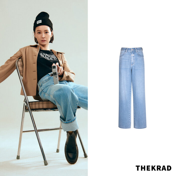 Jung Yu Mi x Marithe Francois Girbaud ad outfits (jacket, jeans and beanie)