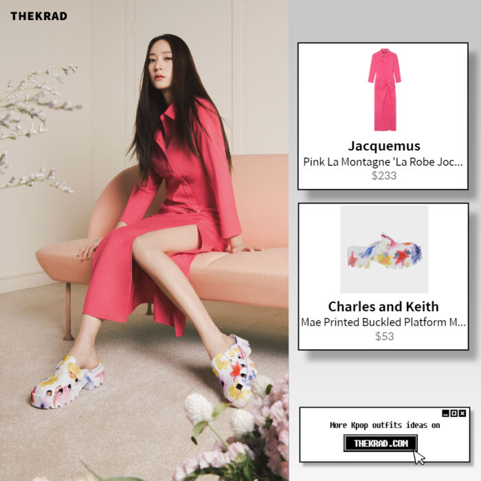 Krystal appeared in pink Jacquemus dress on Charles and Keith 2022 SS campaign
