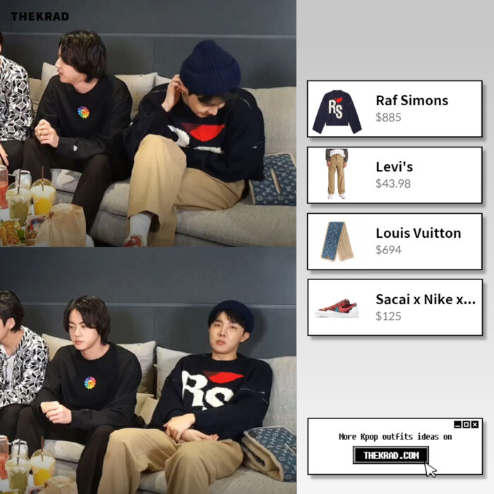 BTS J-Hope outfit from March 6, 2022 : Raf Simons sweater and more