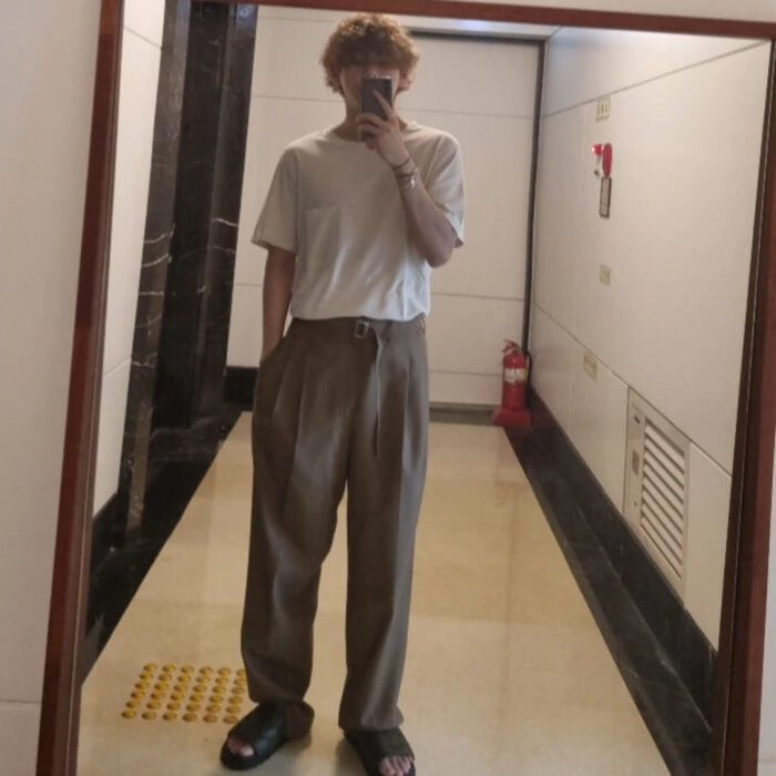 BTS V outfit from Feb 28, 2022 : Lemaire pants and more