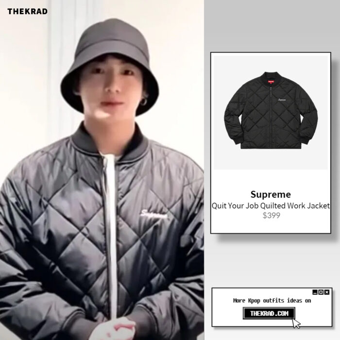 Jungkook outfit from March 3, 2022 : Supreme quilted jacket