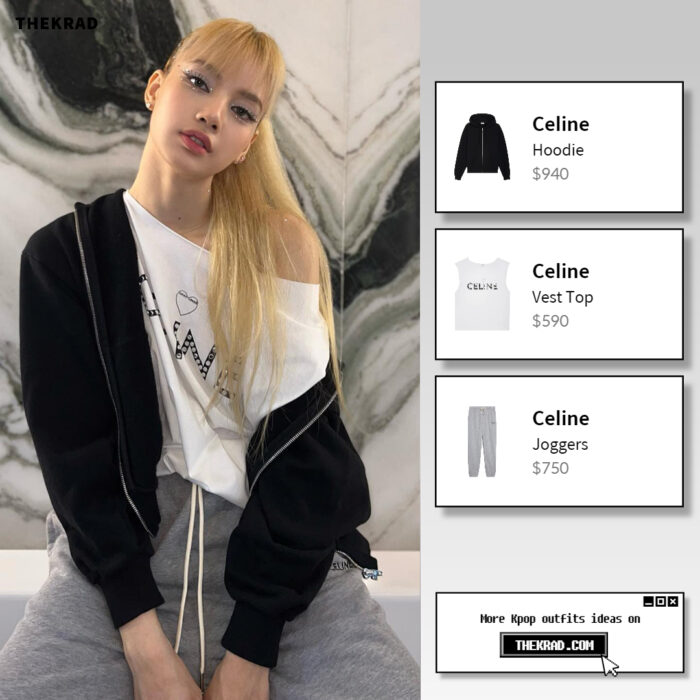 Blackpink Lisa outfit from April 3, 2022 : Celine hoodie and more