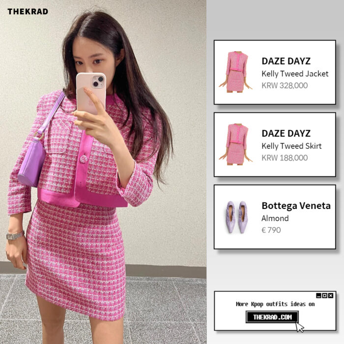 Hyomin outfit from April 7, 2022 : Bottega Veneta pumps and more
