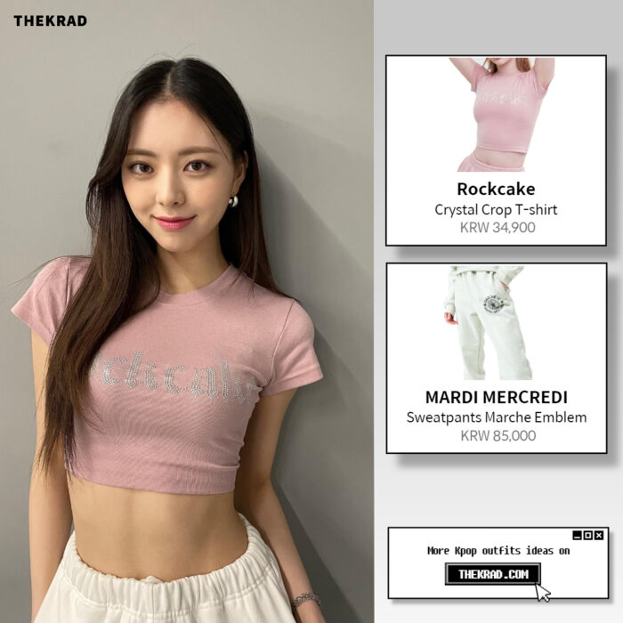 ITZY Yuna outfit from April 11, 2022 : Rockcake crop top and more
