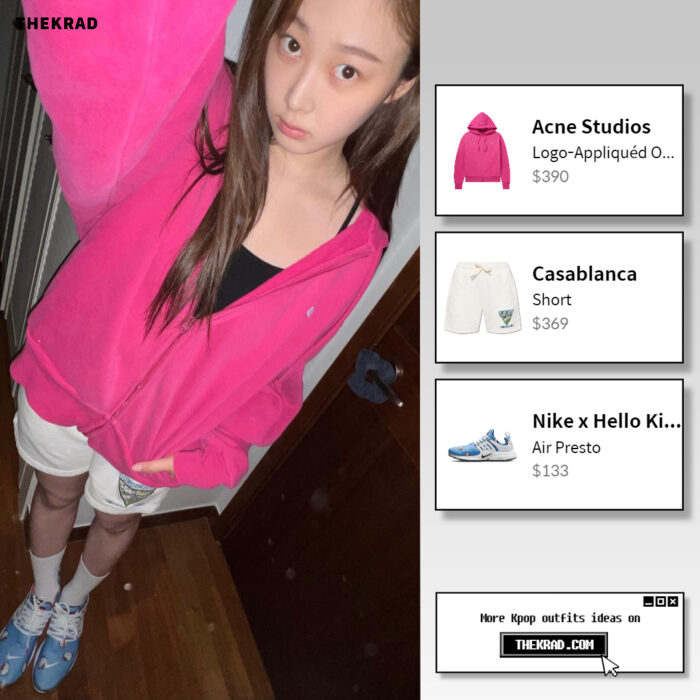 Aespa Giselle outfit from May 20, 2022 : Hello Kitty x Nike sneakers and more