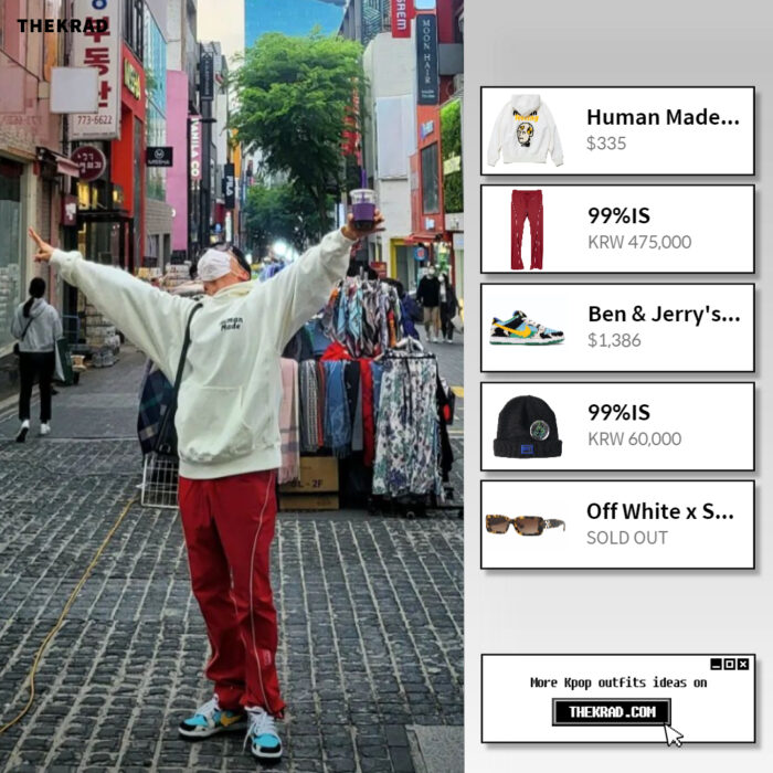 BTS J-Hope outfit from April 30, 2022 : Nike x Ben & Jerry's sneakers and more