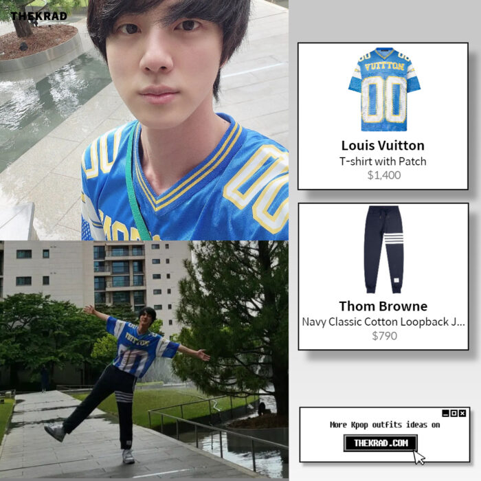 BTS Jin outfit from May 11, 2022 : Louis Vuitton t-shirt and more