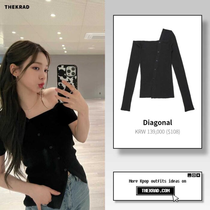 Aespa Karina outfit from June 20, 2022 : Diagonal long-sleeved top