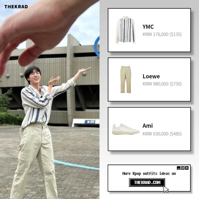 BTS Jin outfit from July 12, 2022 : Ami sneakers and more