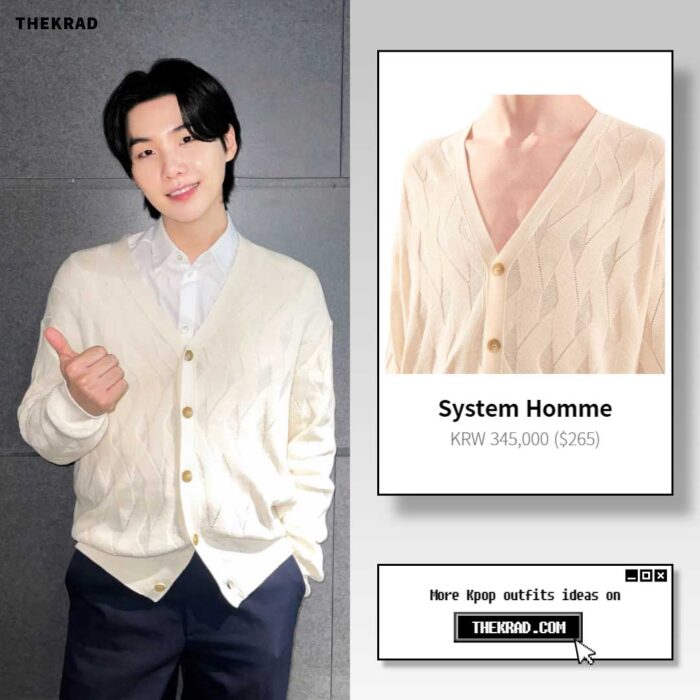 BTS Suga outfit from July 19, 2022 : System Homme cardigan